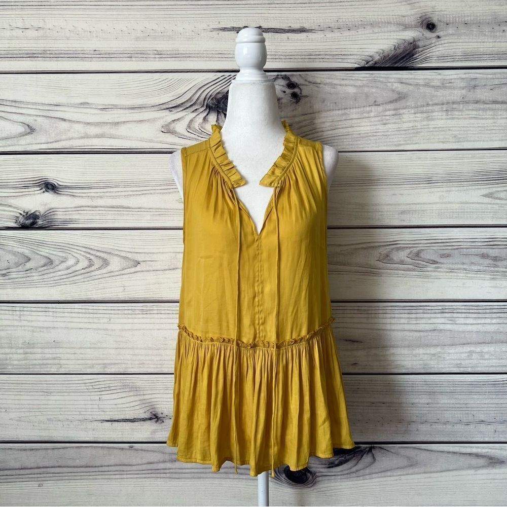 Ann Taylor Loft Yellow Pleated Silky Sleeveless Top